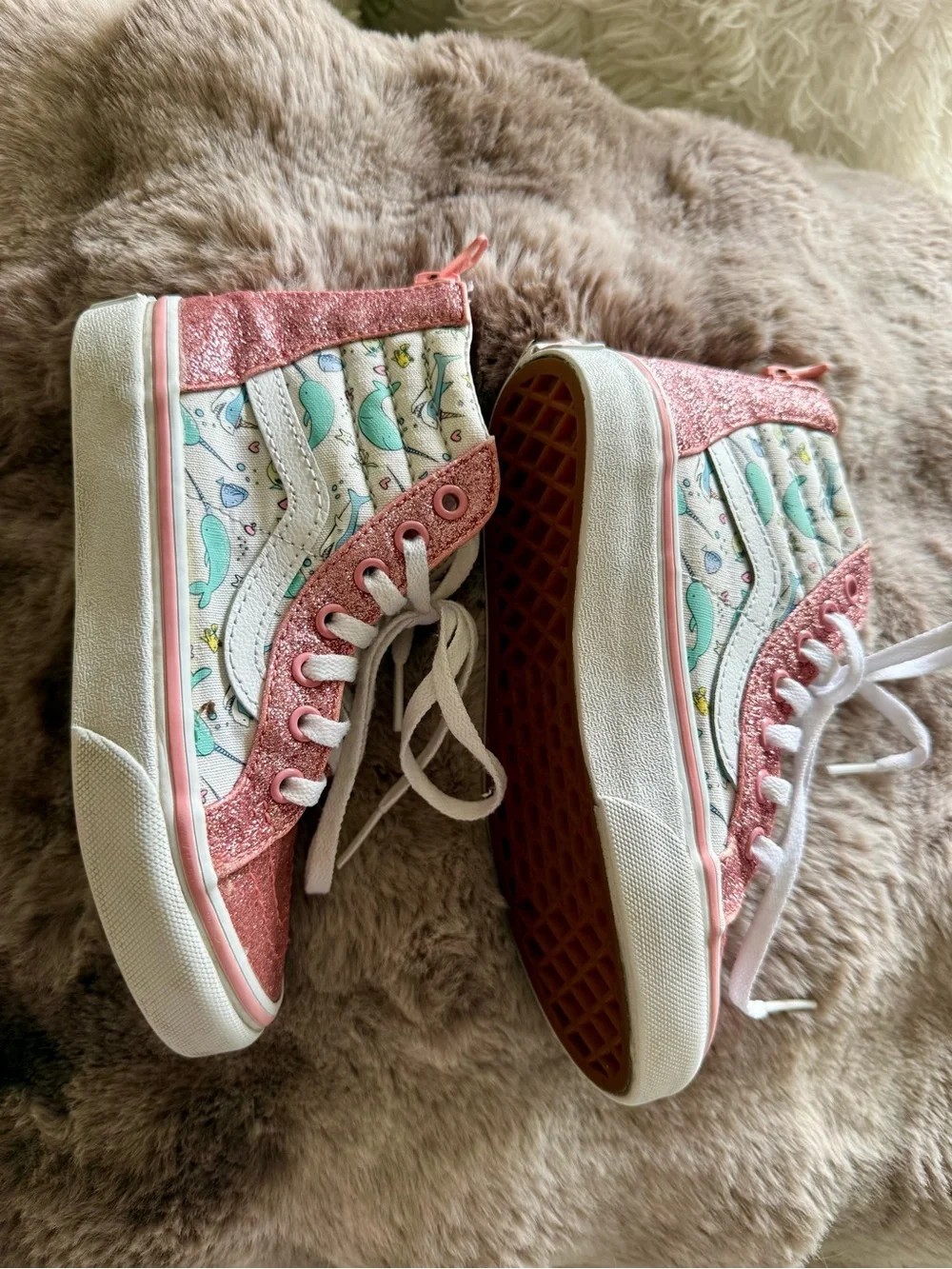 Vans Kids Pink Glitter High-Top Sneakers
